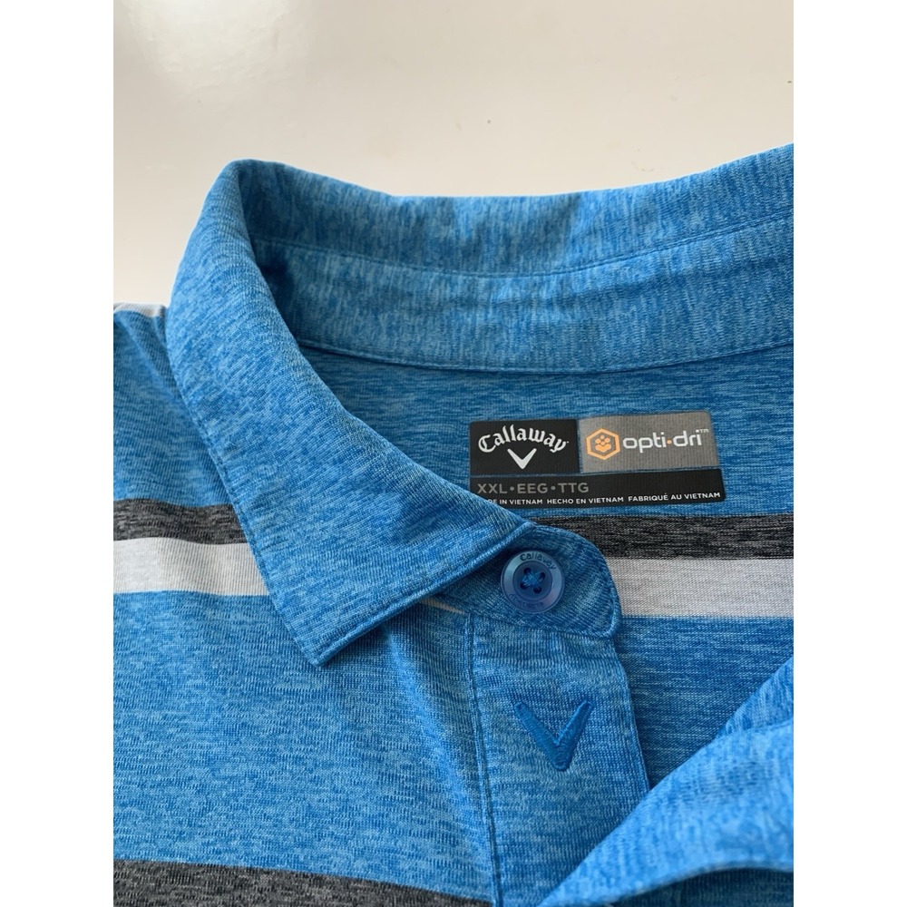 Callaway Opti Dri Golf Polo Mens XXL Blue Stripe Stretch Performance Shirt Logo